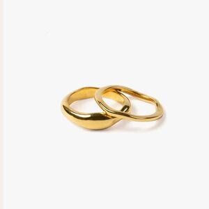 Gold Double Wave Stack Ring Set : 8